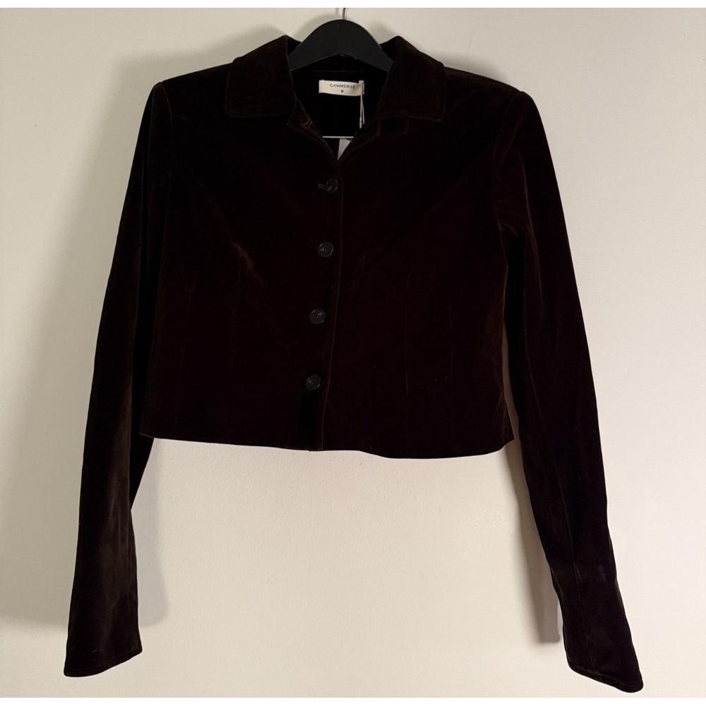 Commense Women's M/L 2 pc Velvet Blazer & Mini Skirt Set Brown Croc Belted - Picture 2 of 7